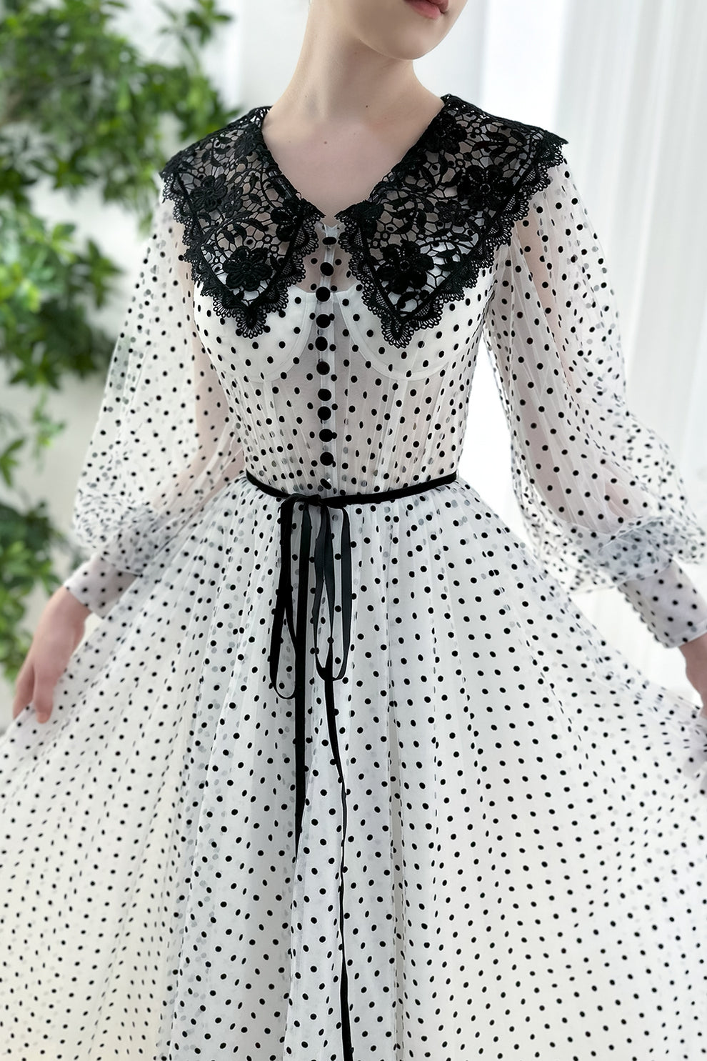 MissJophiel Corset Long Sleeves Black Polka Dot Dress