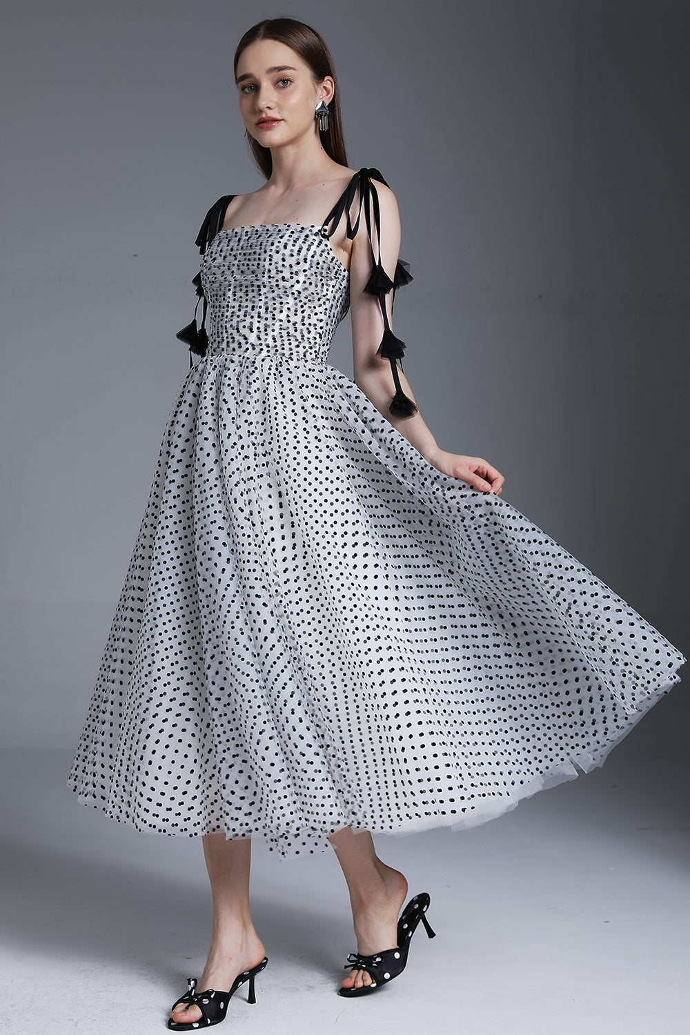 MissJophiel Corset Tie Straps Black Polka Dot Midi Dress Other / Floor Length / US16 MissJophiel Corset Tie Straps Black Polka Dot Midi Dress Other / Floor Length / US16