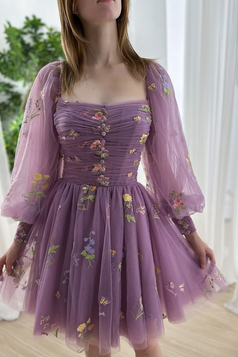 MissJophiel Long Sleeves Corset Floral Embroidery Mini Dress