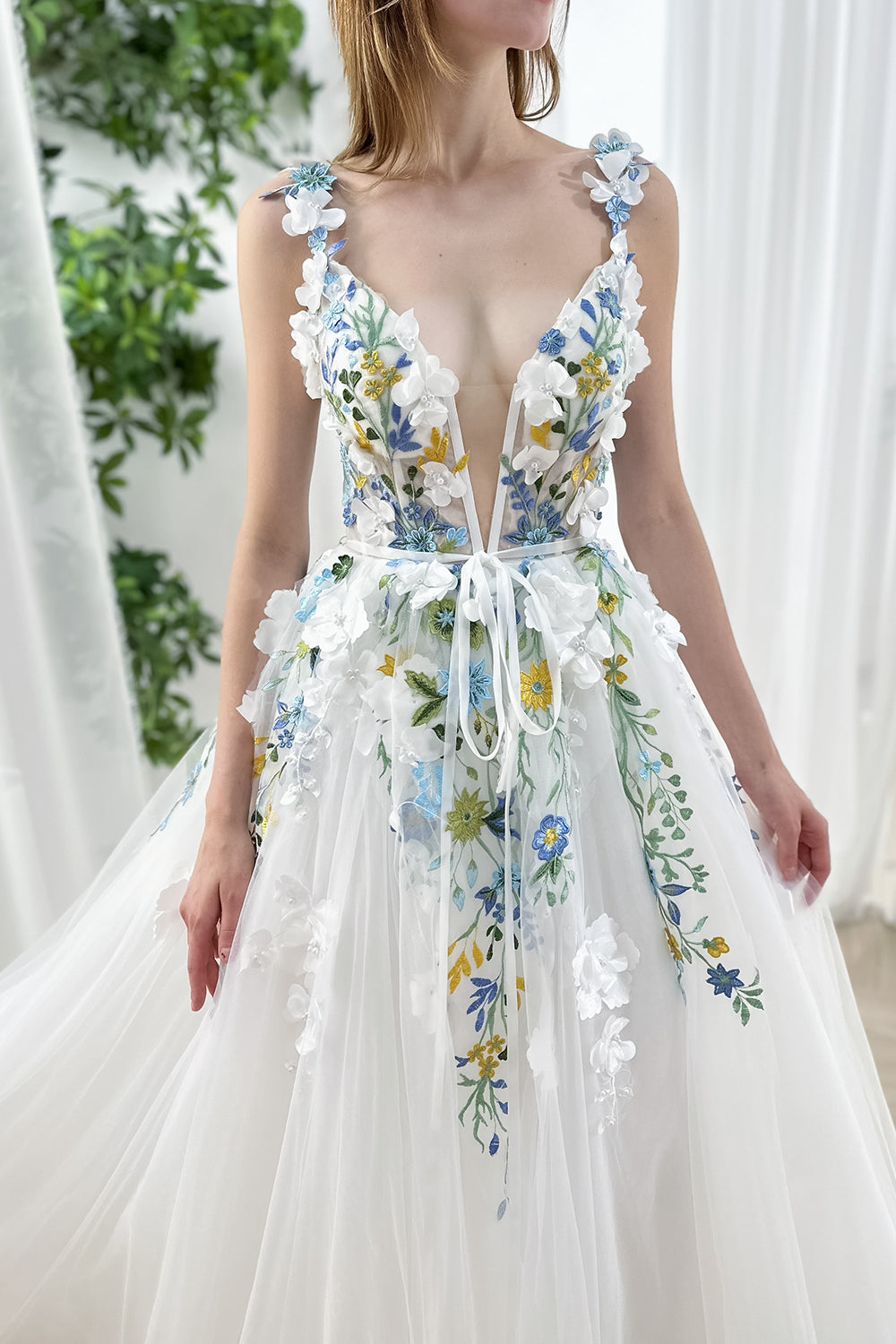 deep v corset for wedding dress Modern Deep V-Neck Puffy sweetheart neckline wedding dress with Corset Top, Ruched Satin, and Overskirt