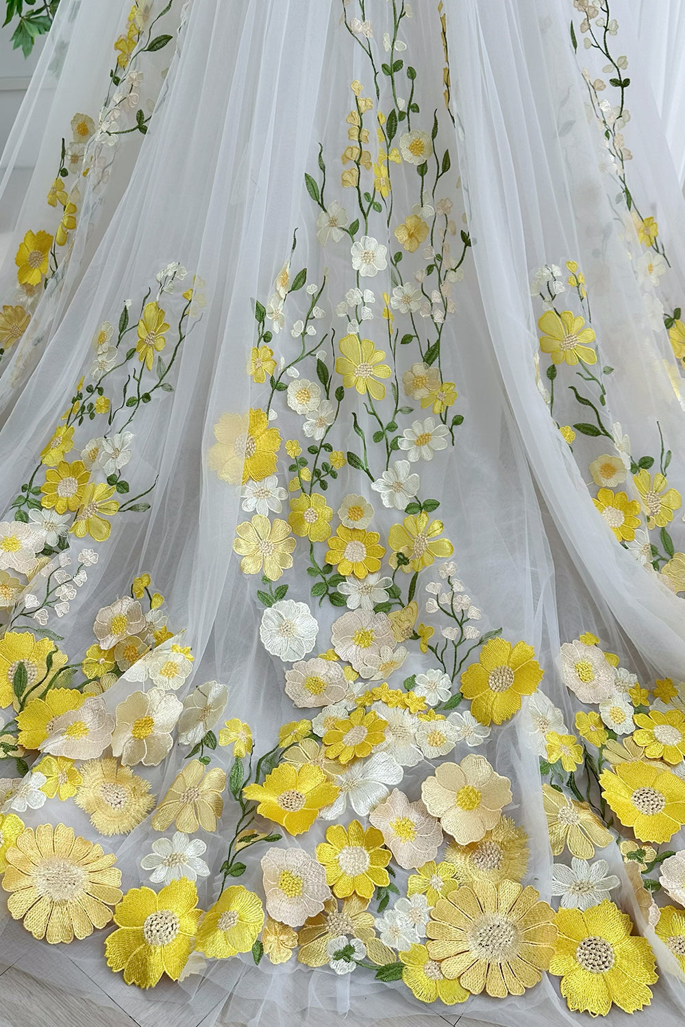 Yellow Floral Bridal Wedding Gown for Bride & Bridesmaid Custom Color / Floor Length / US10