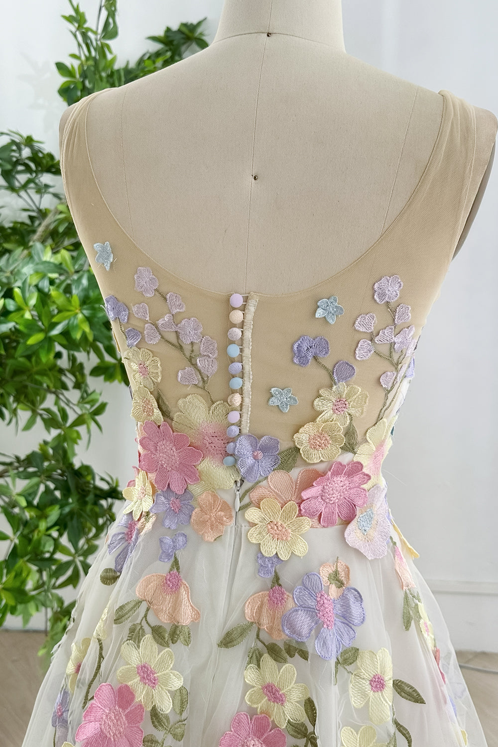 Floral Embroidered Tulle Wedding Dress with Pastel Blossoms MissJophiel Floral Embroidered Tulle Wedding Dress with Pastel Blossoms MissJophiel