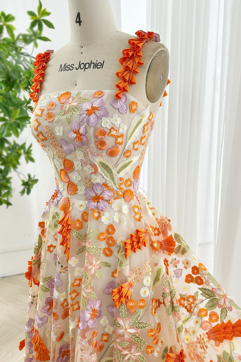 Floral Embroidered Midi Dress with 3D Appliqués Floral Embroidered Midi Dress with 3D Appliqués