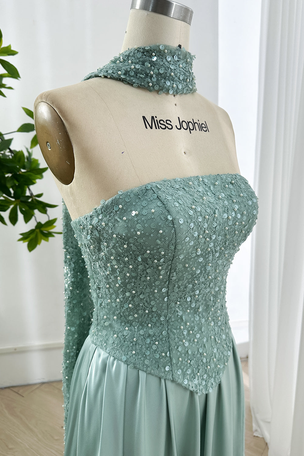 Closeup glittered bodice texture presenting ornate craftsmanship shimmering surface contours complemented by luminous ambient softness framing