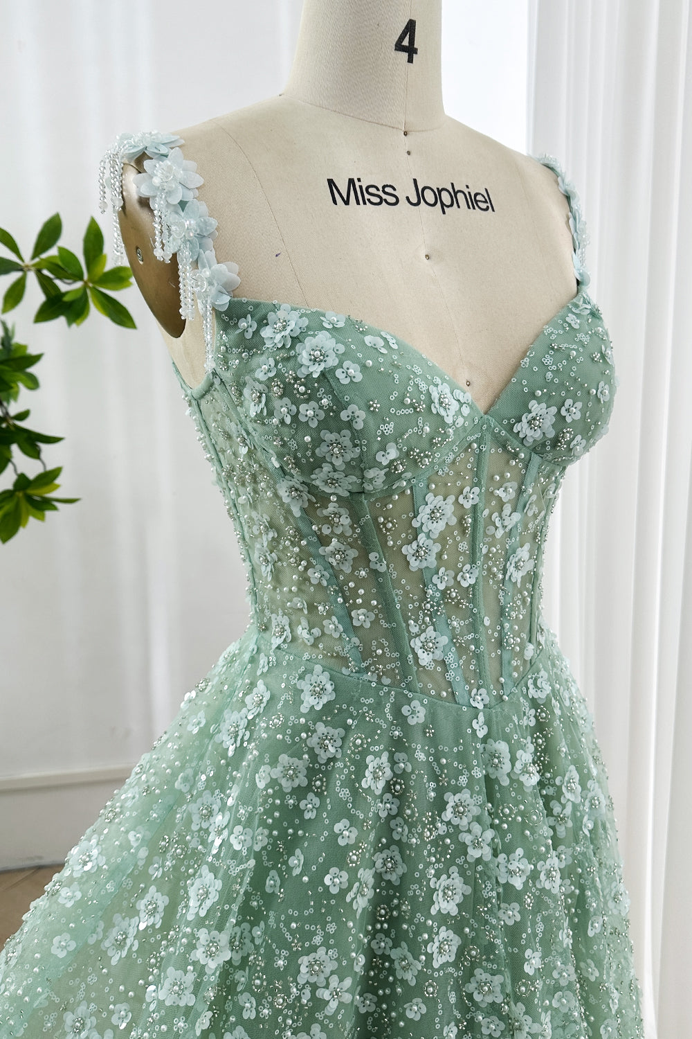 Pastel Green 3D Flower Romantic Formal Dress