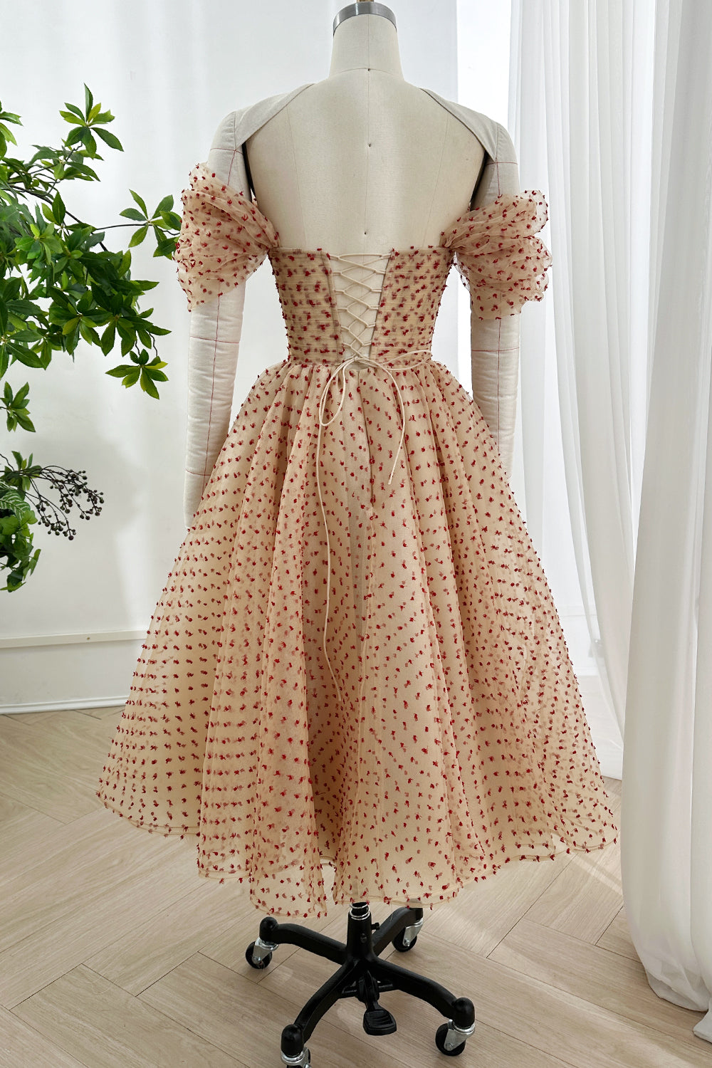 knee length dresses for ladies MissJophiel Heart Polka Dot Tulle Midi Dress Custom Color / Above Knee / US4