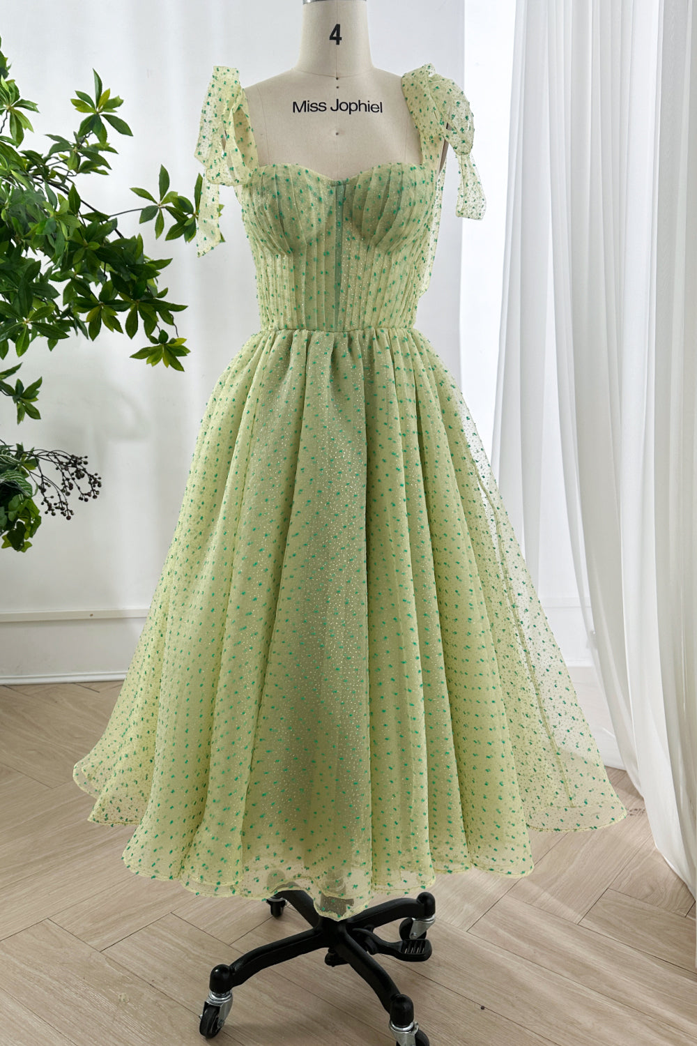 MissJophiel Sage Green Glitter Tulle Midi Dress Sage Green / Tea Length / US2
