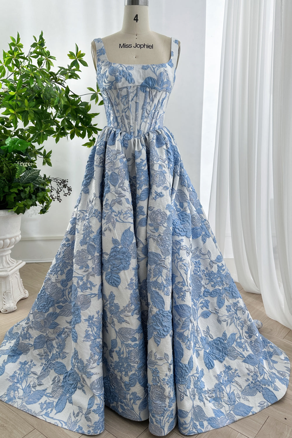 Full front view luxury MissJophiel dress for formal prom or gala.