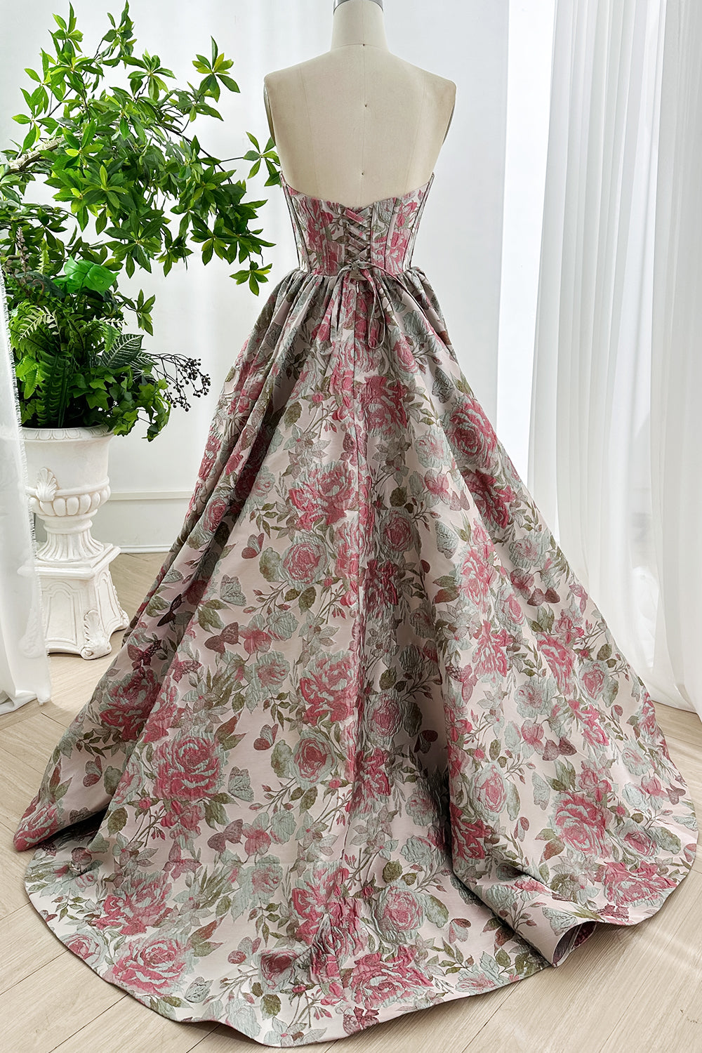 MissJophiel Romantic Vintage Pink Blush Rose Floral Ball Gown with Corset Bodice Custom Color / Floor Length / US0