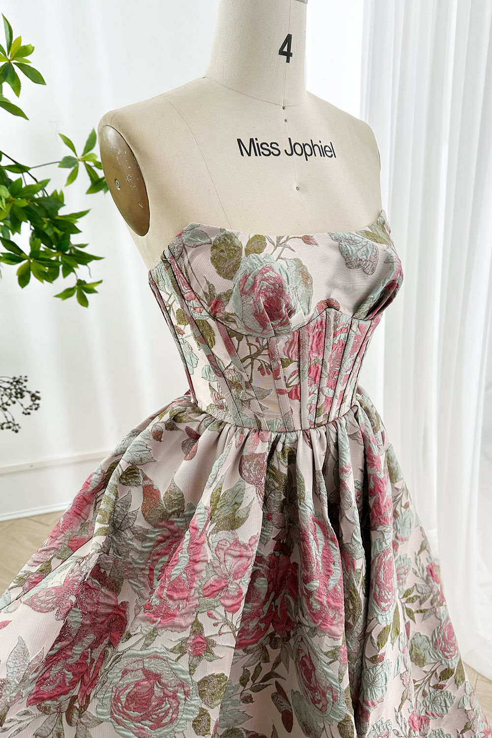 MissJophiel Romantic Vintage Pink Blush Rose Floral Ball Gown with Corset  Bodice