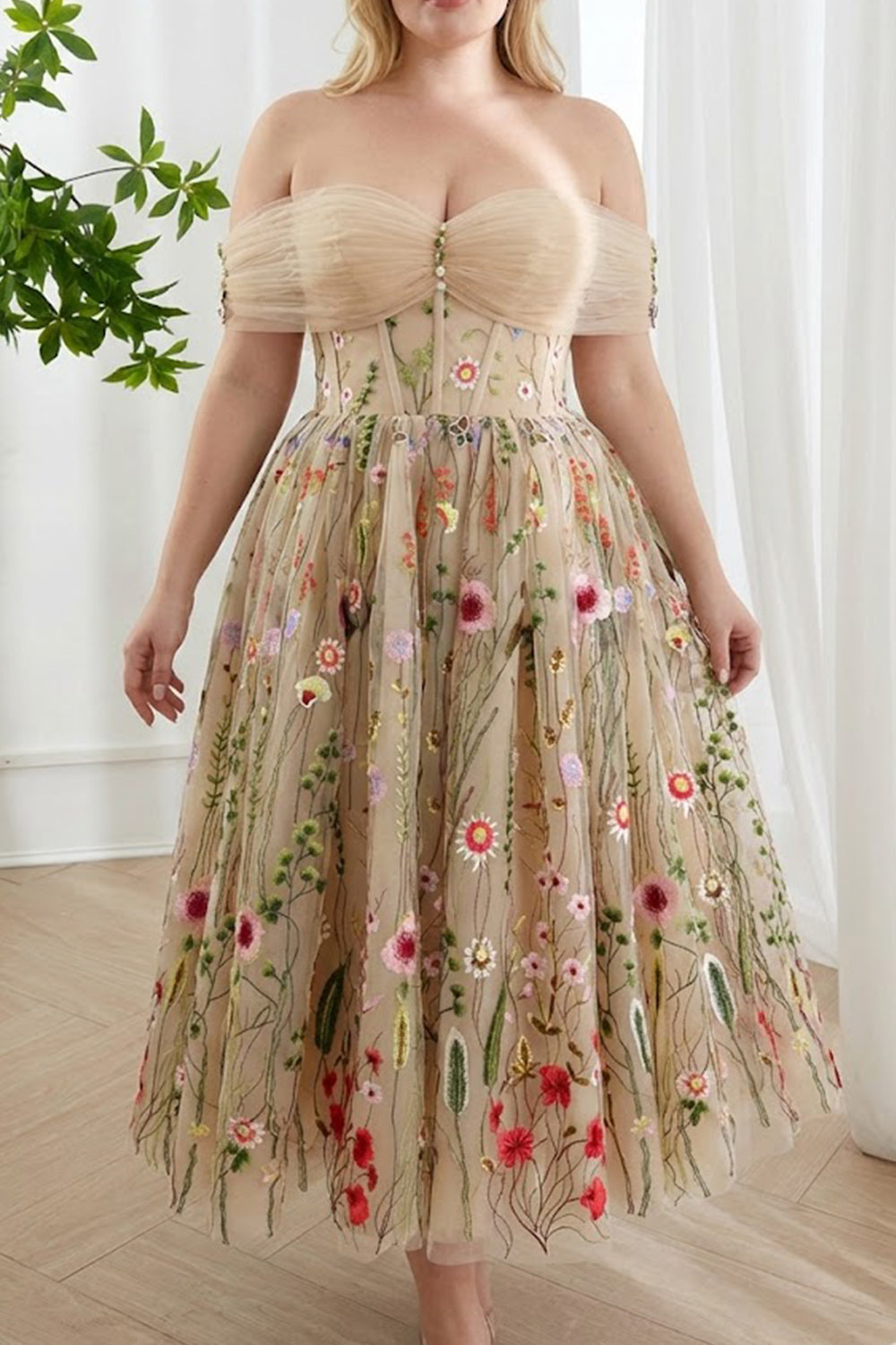 Romantic Vintage Inspired Wildflower Floral Embroidery Off-The-Shoulder Evening Dress | MissJophiel Official Romantic Vintage Inspired Wildflower Floral Embroidery Off-The-Shoulder Evening Dress | MissJophiel Official