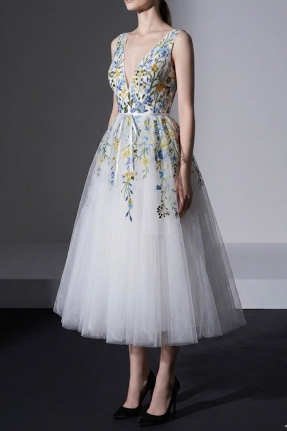 Wildflower Embroidered White Tulle A-Line Wedding Dress
