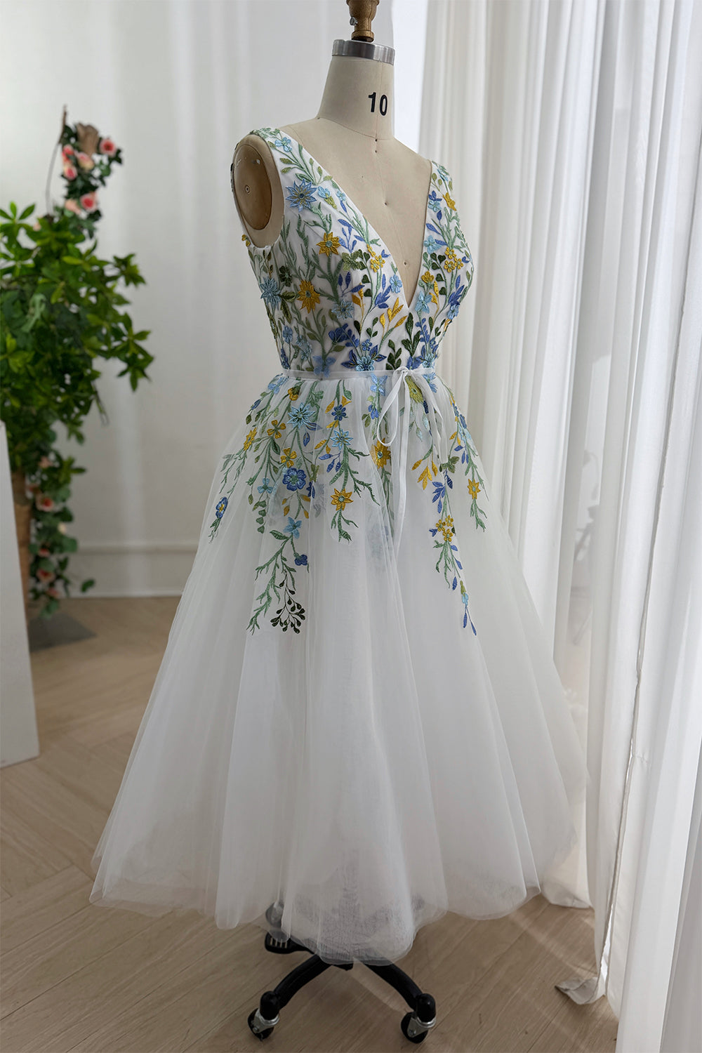 Wildflower Embroidered White Tulle A-Line Wedding Dress