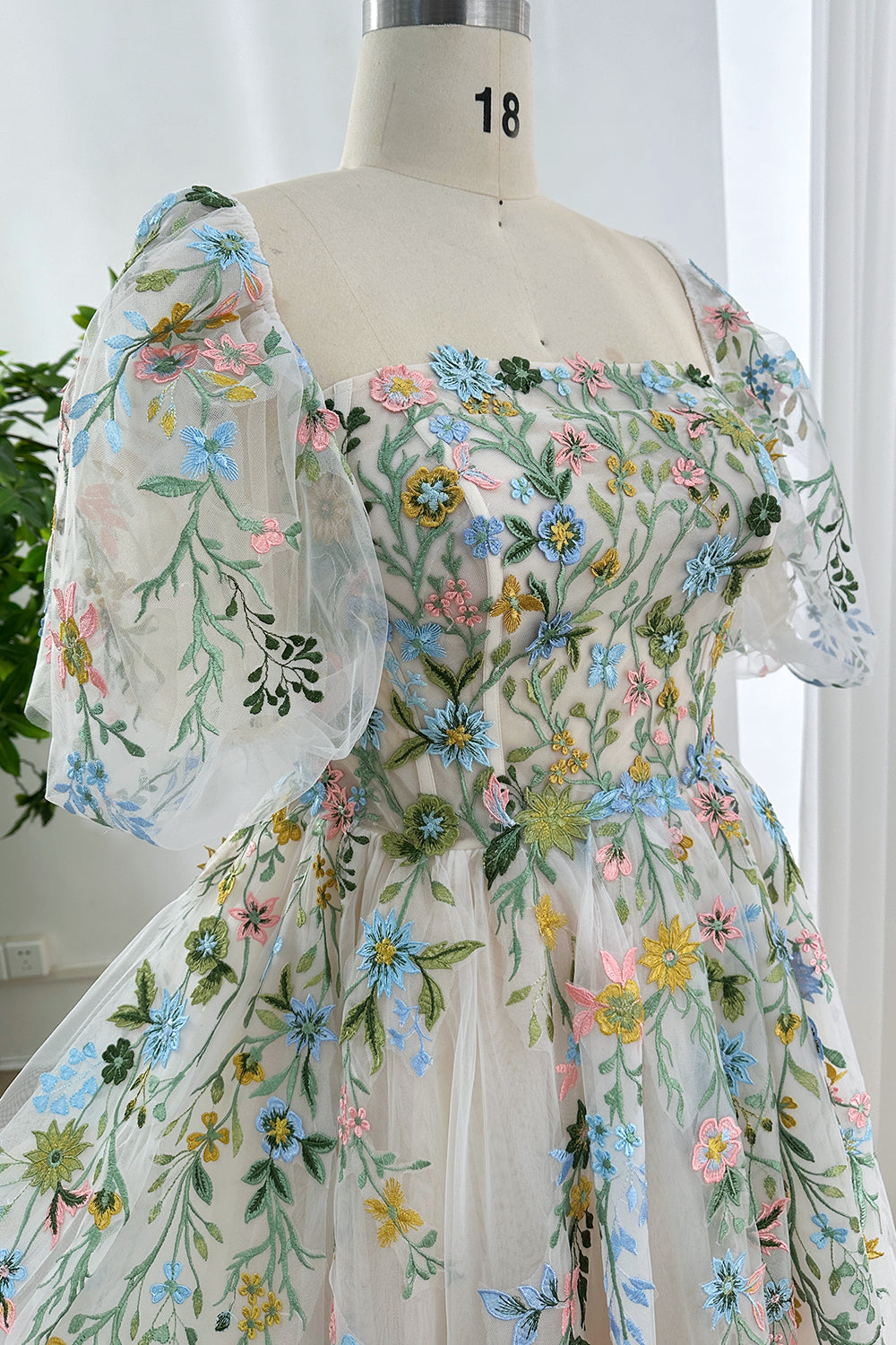 Romantic Square Neck Puff Sleeve Fairy Garden Dress