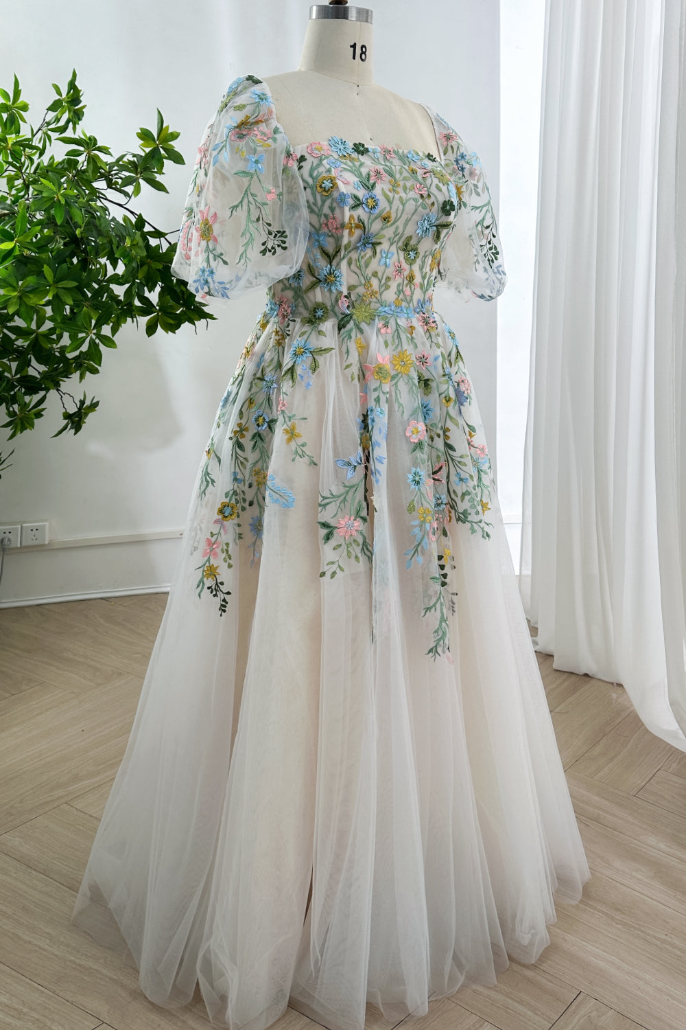 Romantic Square Neck Puff Sleeve Fairy Garden Dress