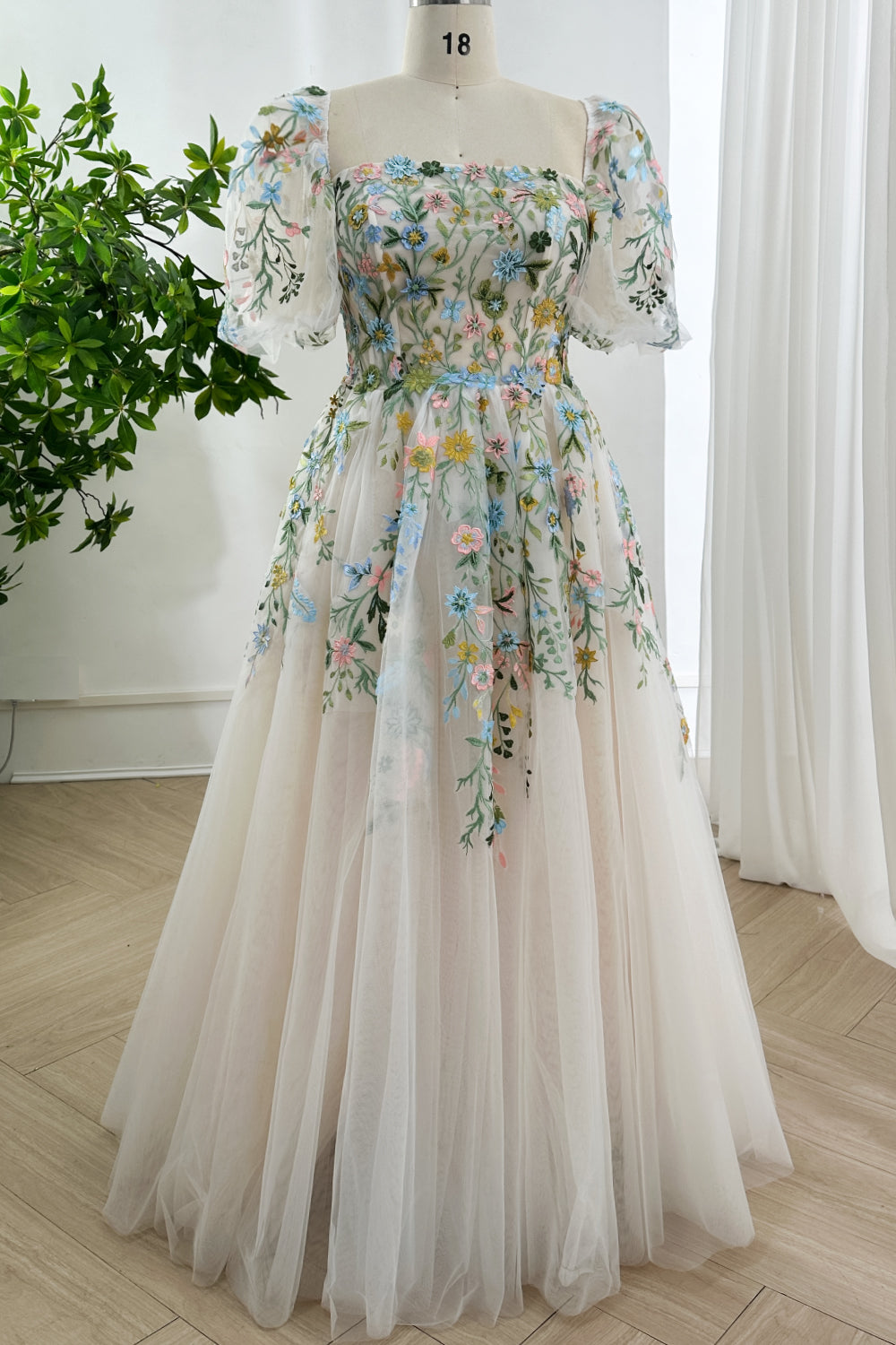 Romantic Square Neck Puff Sleeve Fairy Garden Dress