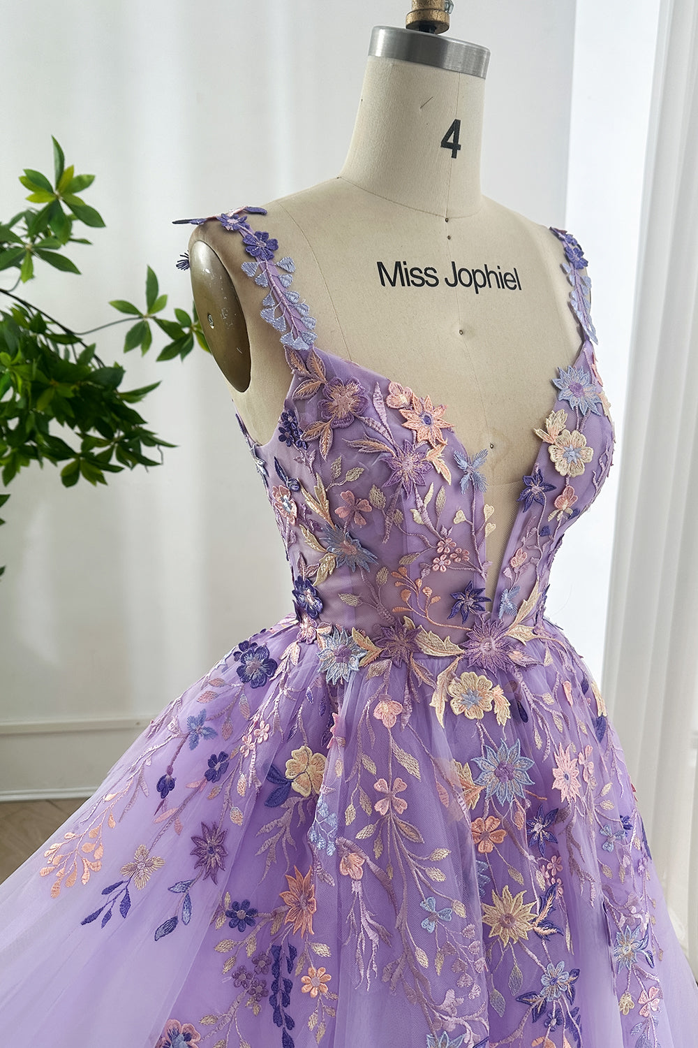 Enchanted Lavender Garden Embroidery Tulle Midi Dress