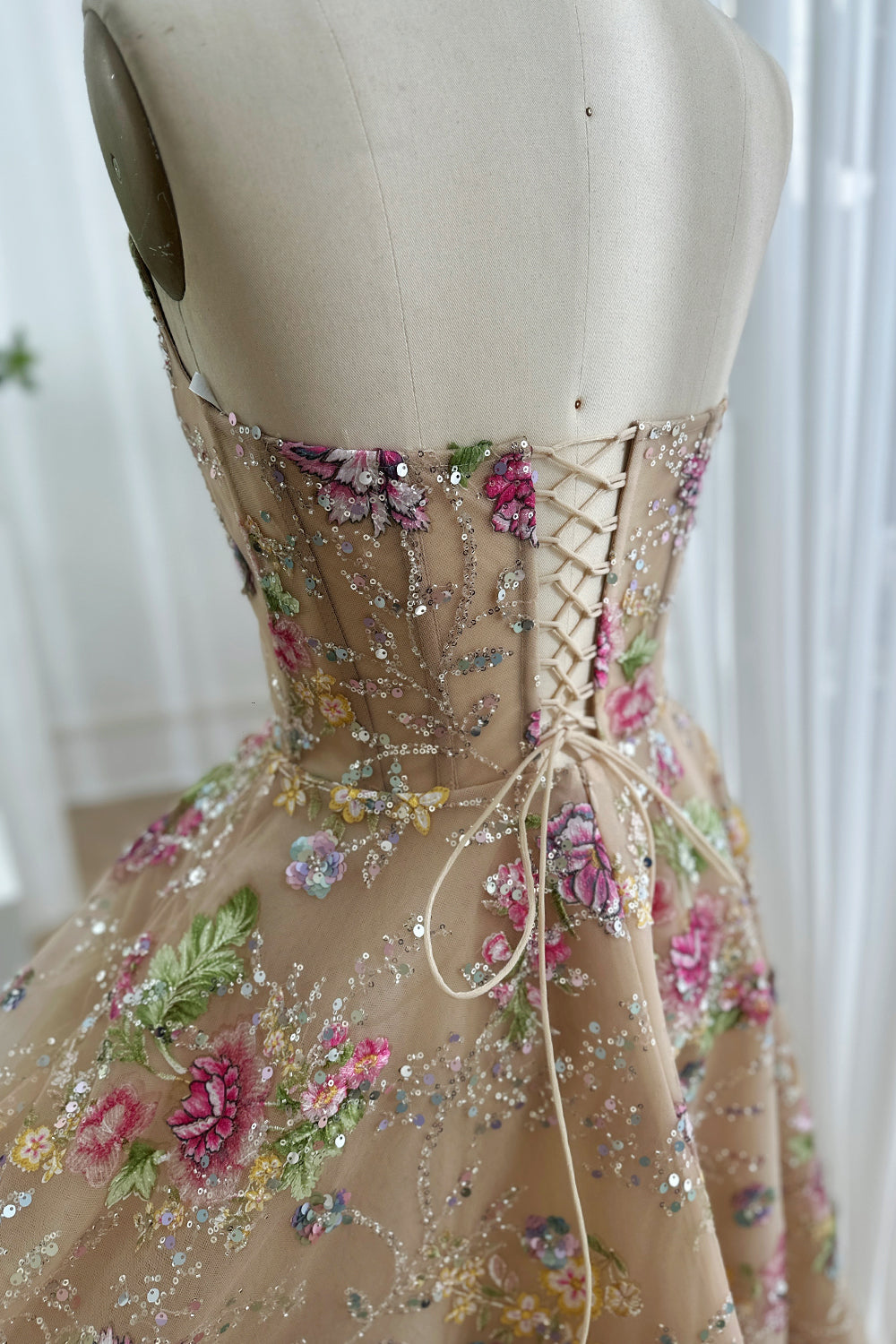 Strapless Floral Embroidered Prom Dress with Corset Back – MissJophiel
