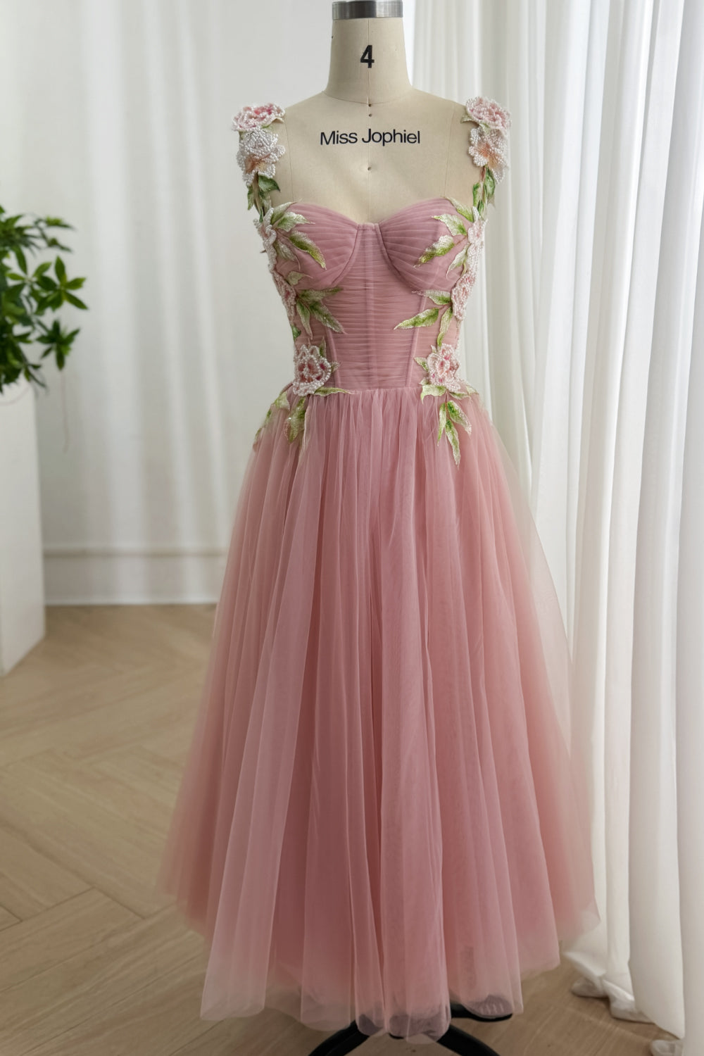 Blush Floral Corset Tulle Midi Dress | MissJophiel Blush Floral Corset Tulle Midi Dress | MissJophiel
