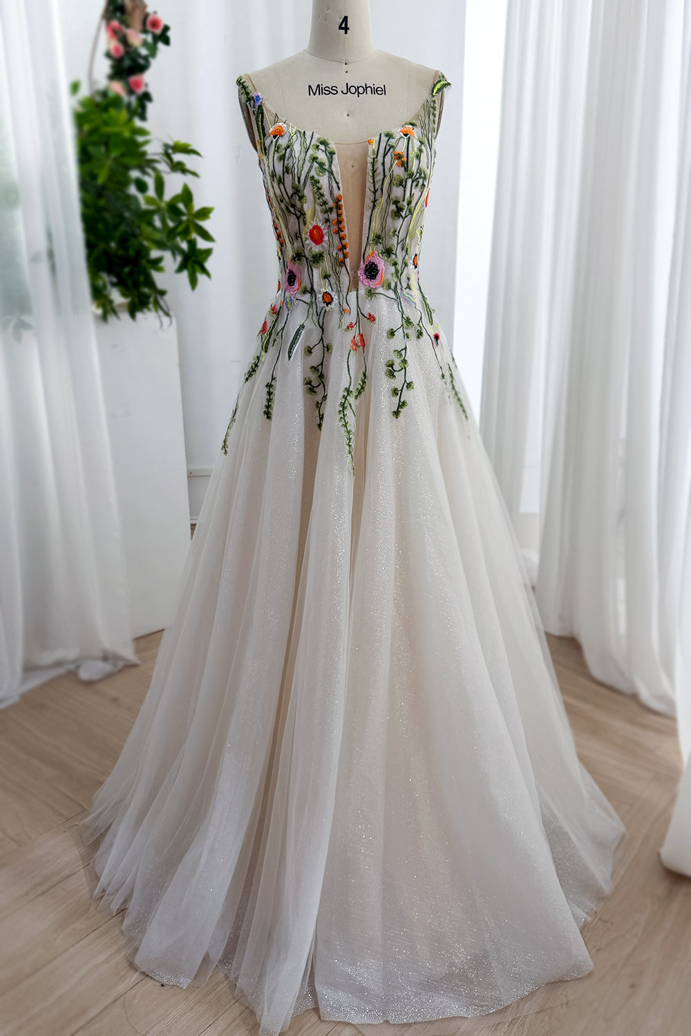 Ivory Botanical Embroidered Tulle Wedding Dress – MissJophiel