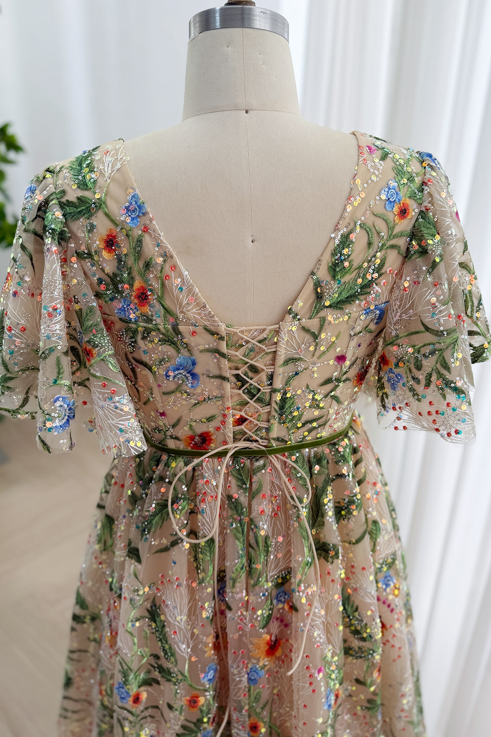 Wildflower Sequin Tulle Dress with Flutter Sleeves