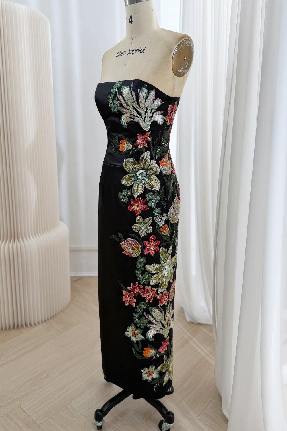 Black Floral Embroidered Maxi Dress with Detachable Corset Top