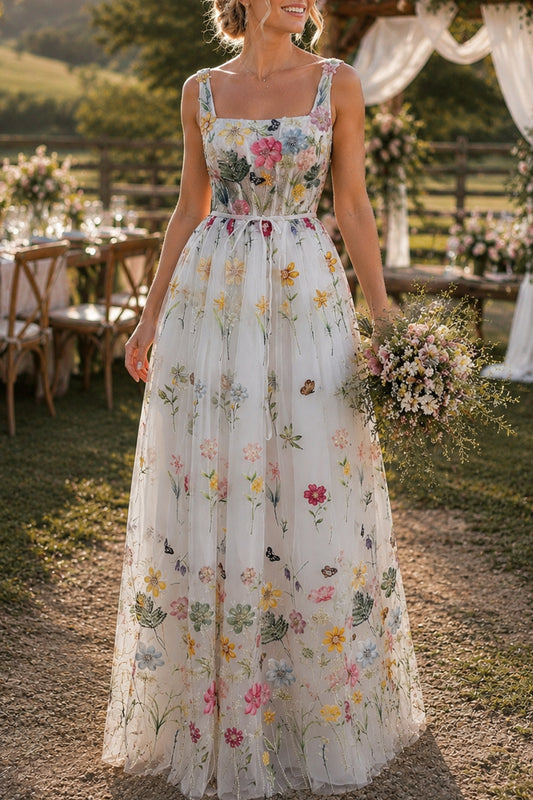 Ivory Wildflower Embroidered Tulle A-Line Wedding Dress