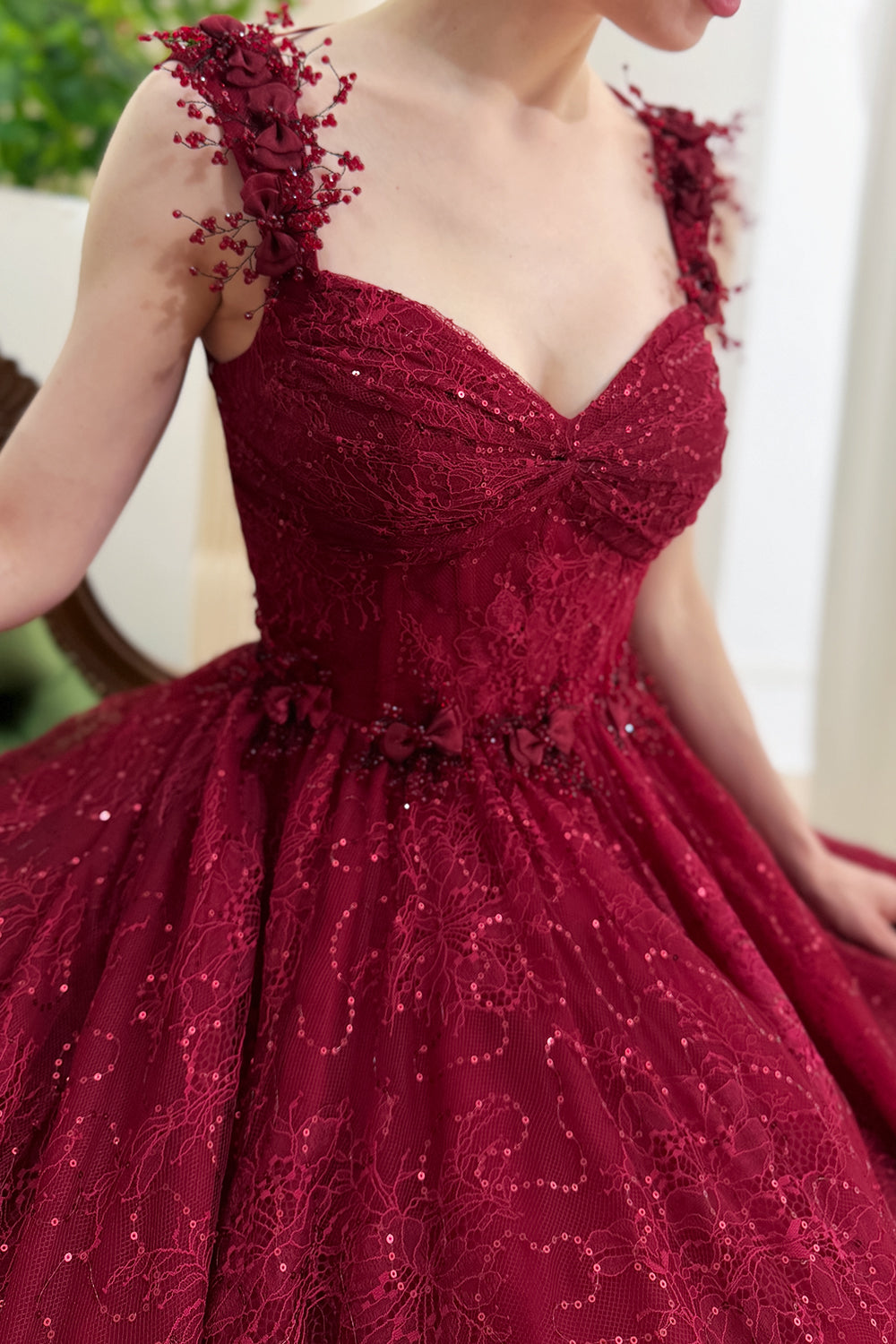 burgundy lace homecoming dress Corset Crystals Midi Prom tulle are available
