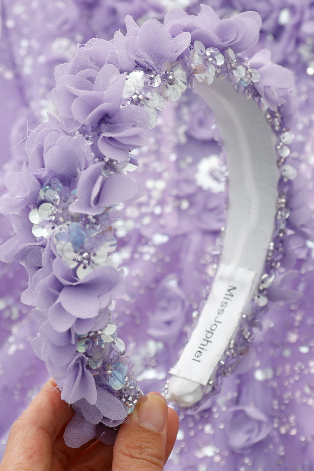 3D Floral Beaded Handmade Lavender Headband