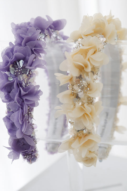 3D Floral Beaded Handmade Lavender Headband