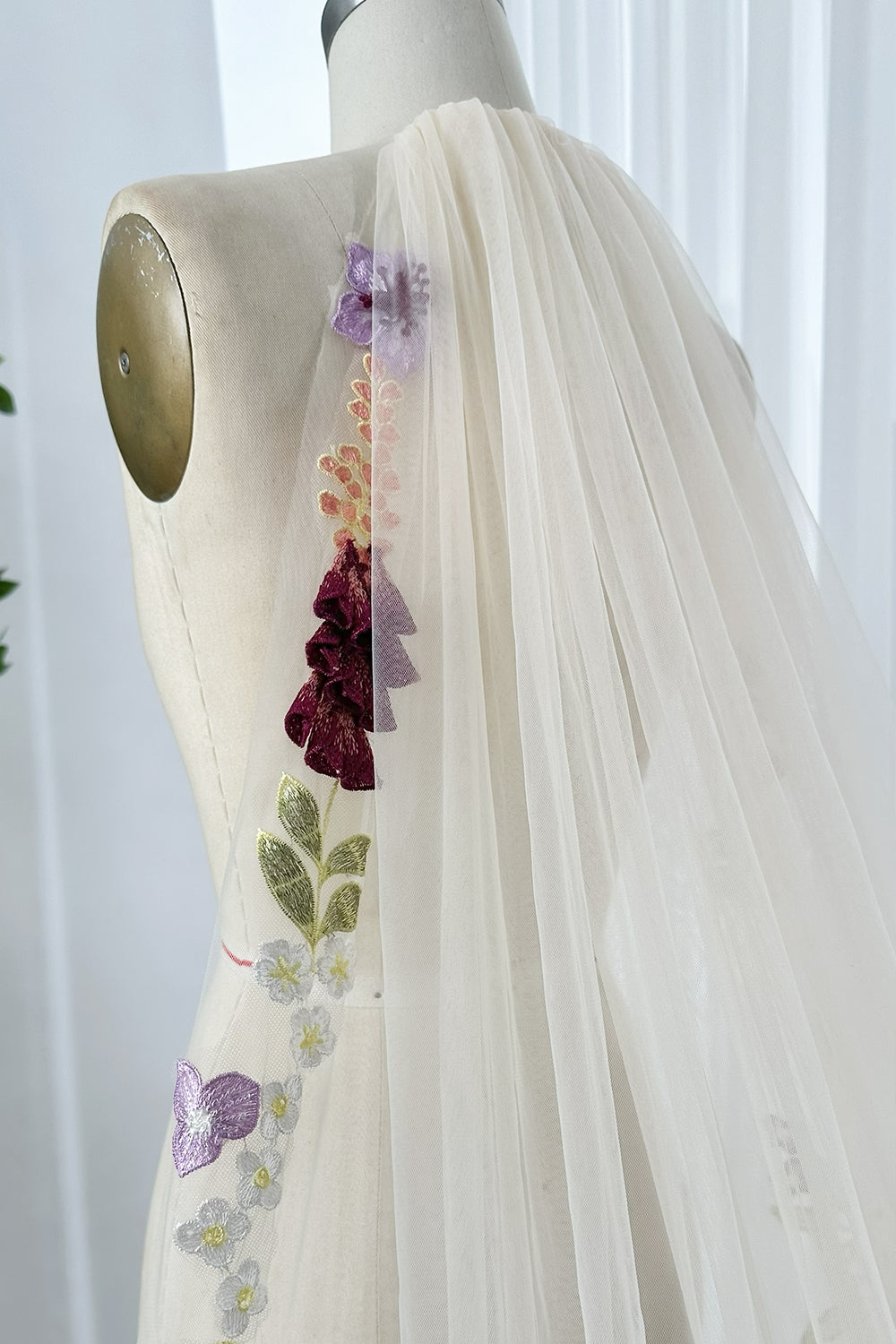 Cathedral Length Champagne Veil with 3D Floral Embroidery
