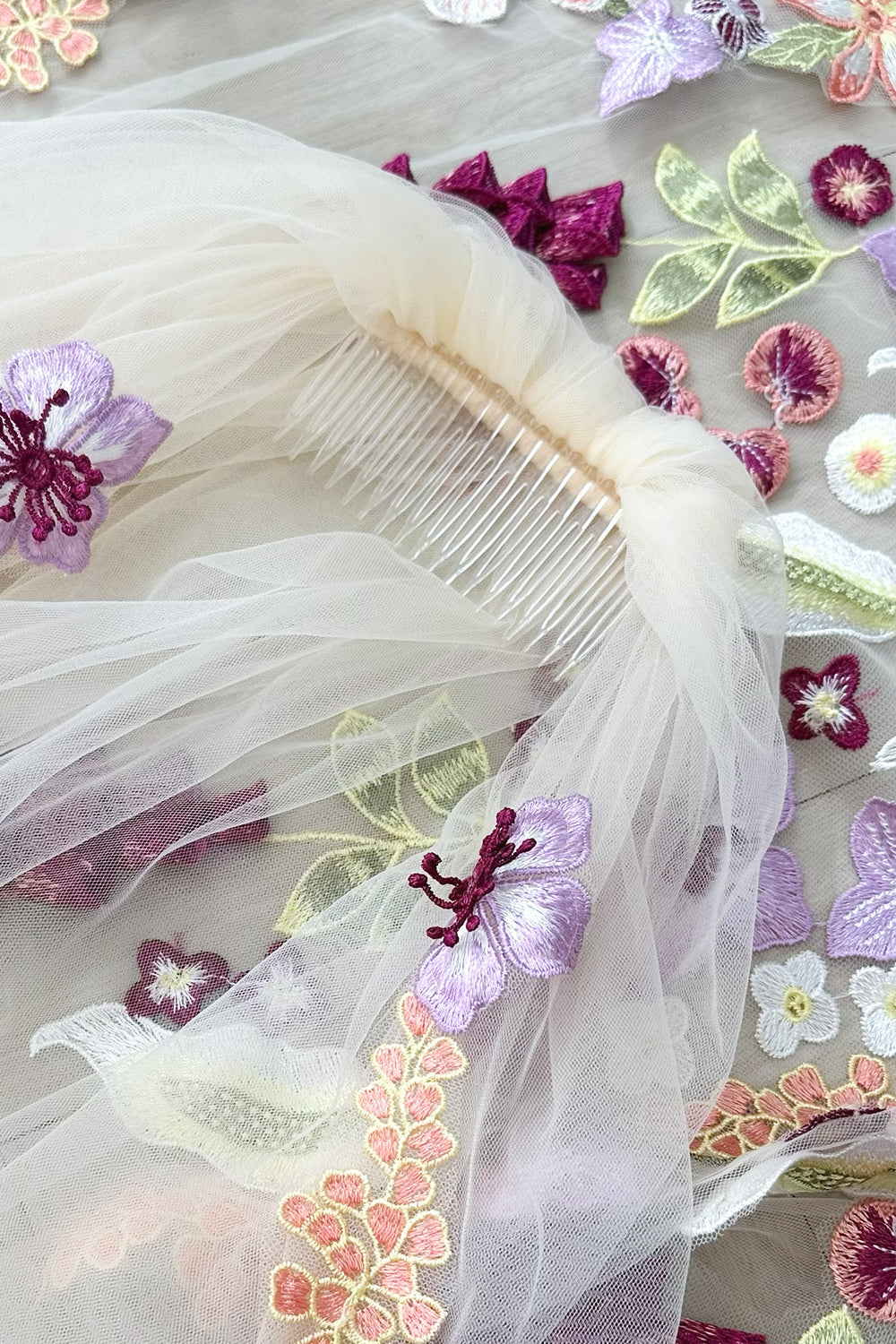 Cathedral Length Champagne Veil with 3D Floral Embroidery