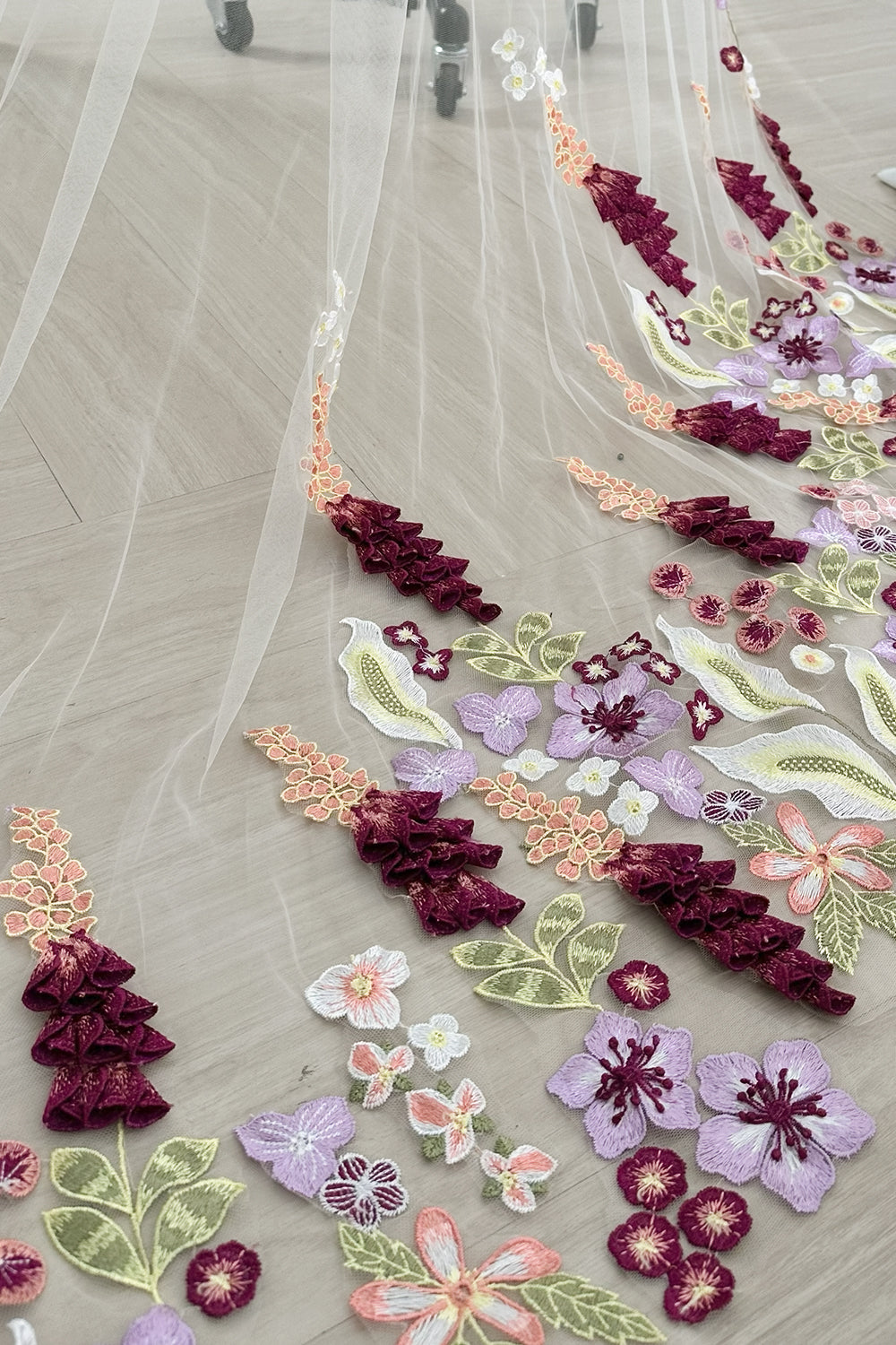 Cathedral Length Champagne Veil with 3D Floral Embroidery