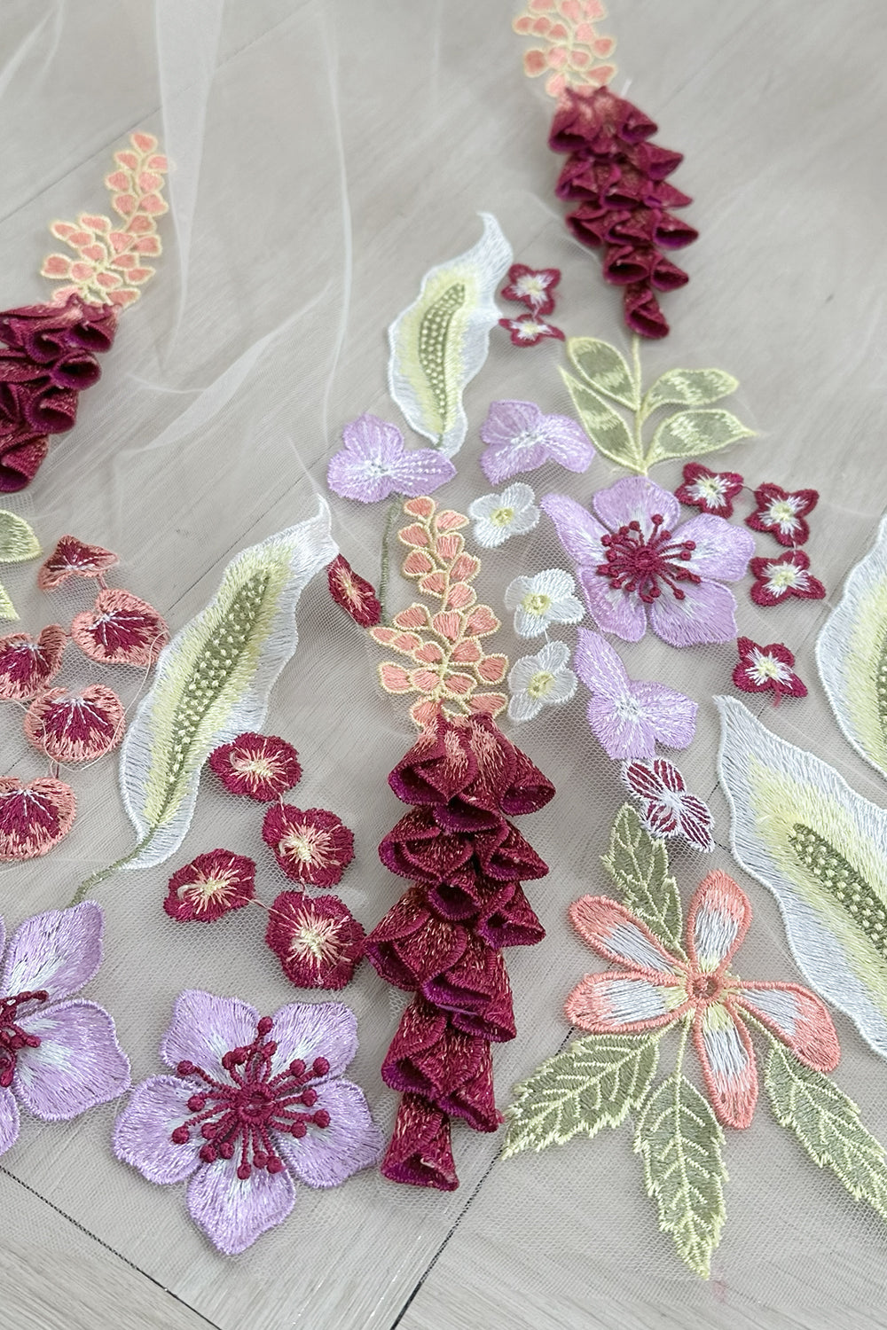 Cathedral Length Champagne Veil with 3D Floral Embroidery