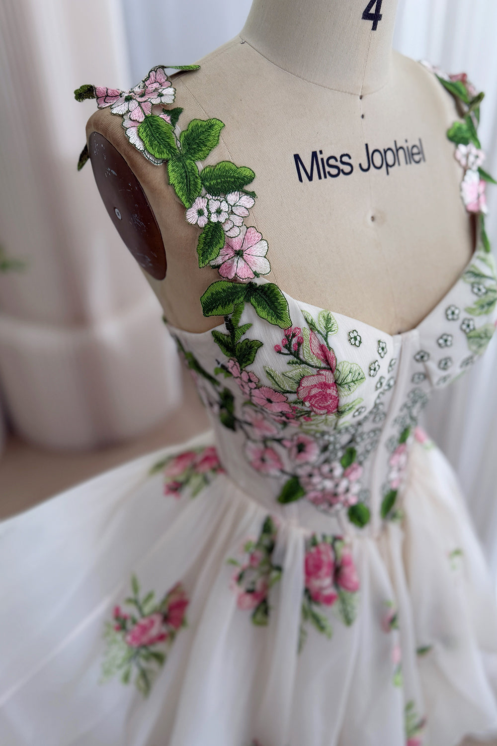 Spaghetti Straps V Neck Corset Mini Floral Wedding Dress