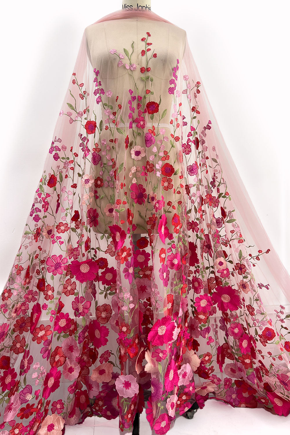 Fuchsia Floral Lace Embroidery Fabric
