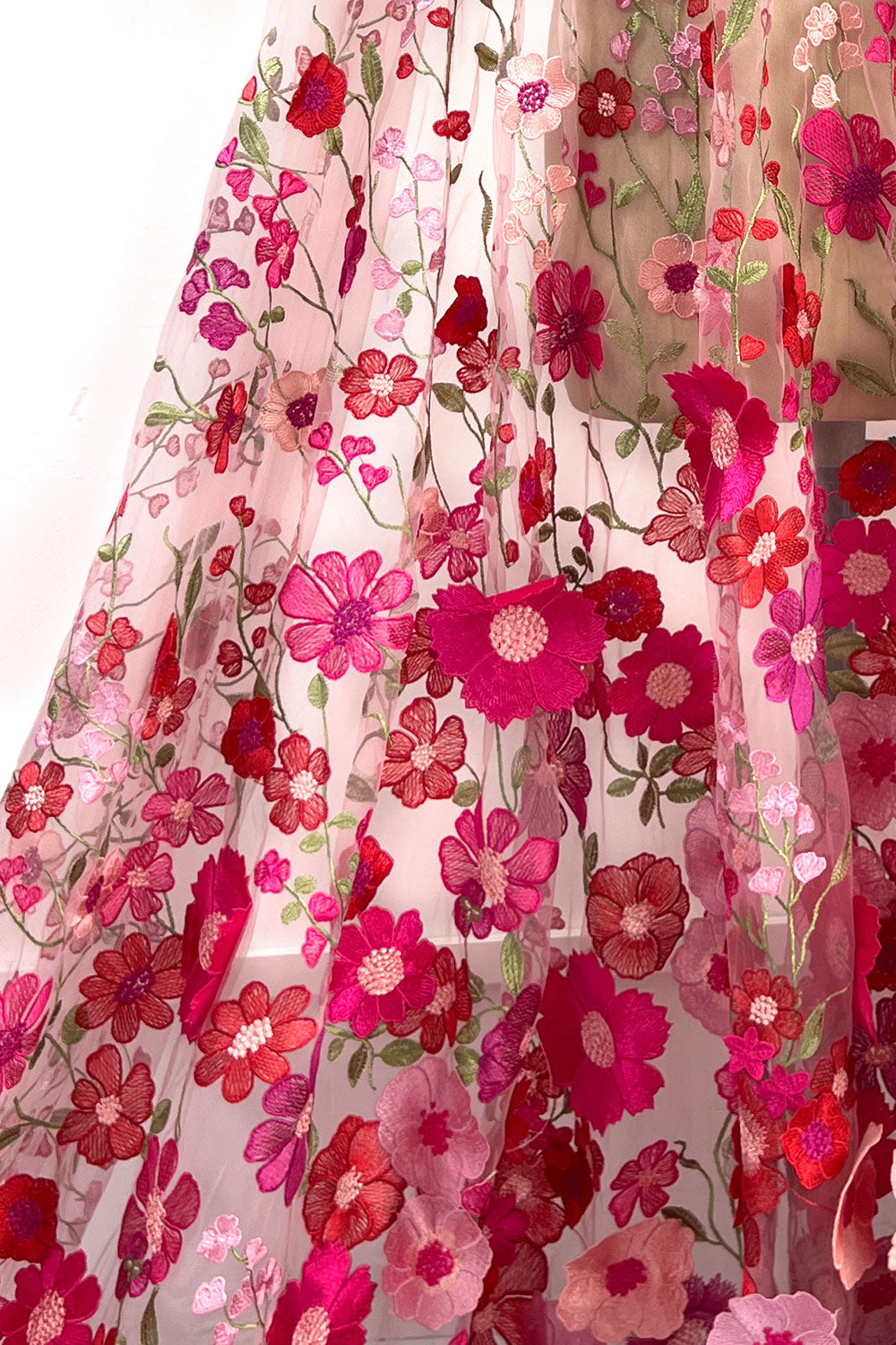Fuchsia Floral Lace Embroidery Fabric
