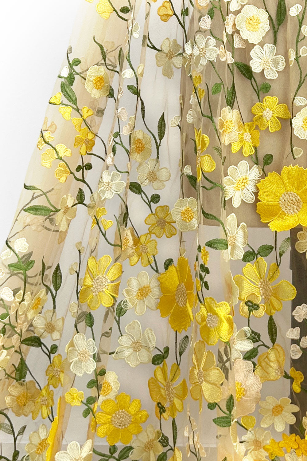 Yellow Floral Lace Fabric