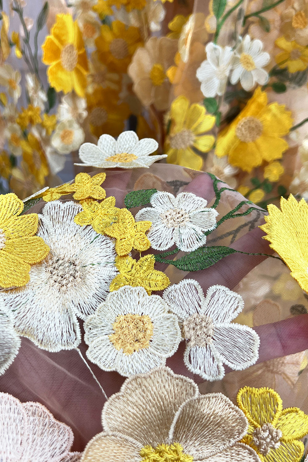 Yellow Floral Lace Fabric