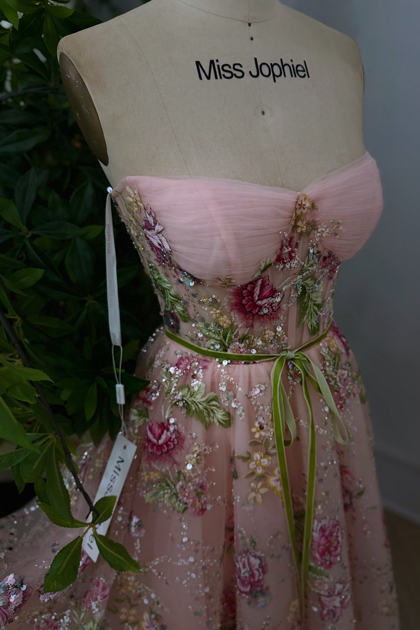 Corset Blush Pink Strapless Floral Sequin Tulle Corset Gown