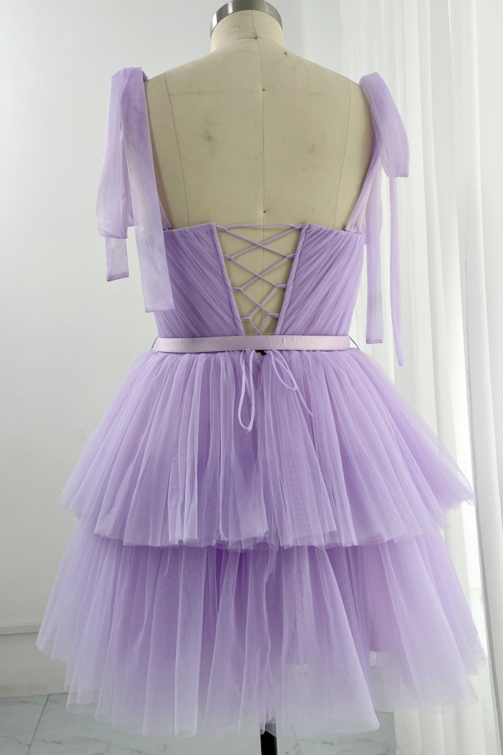 Strapless Tiered Tulle Prom Dress with Belt