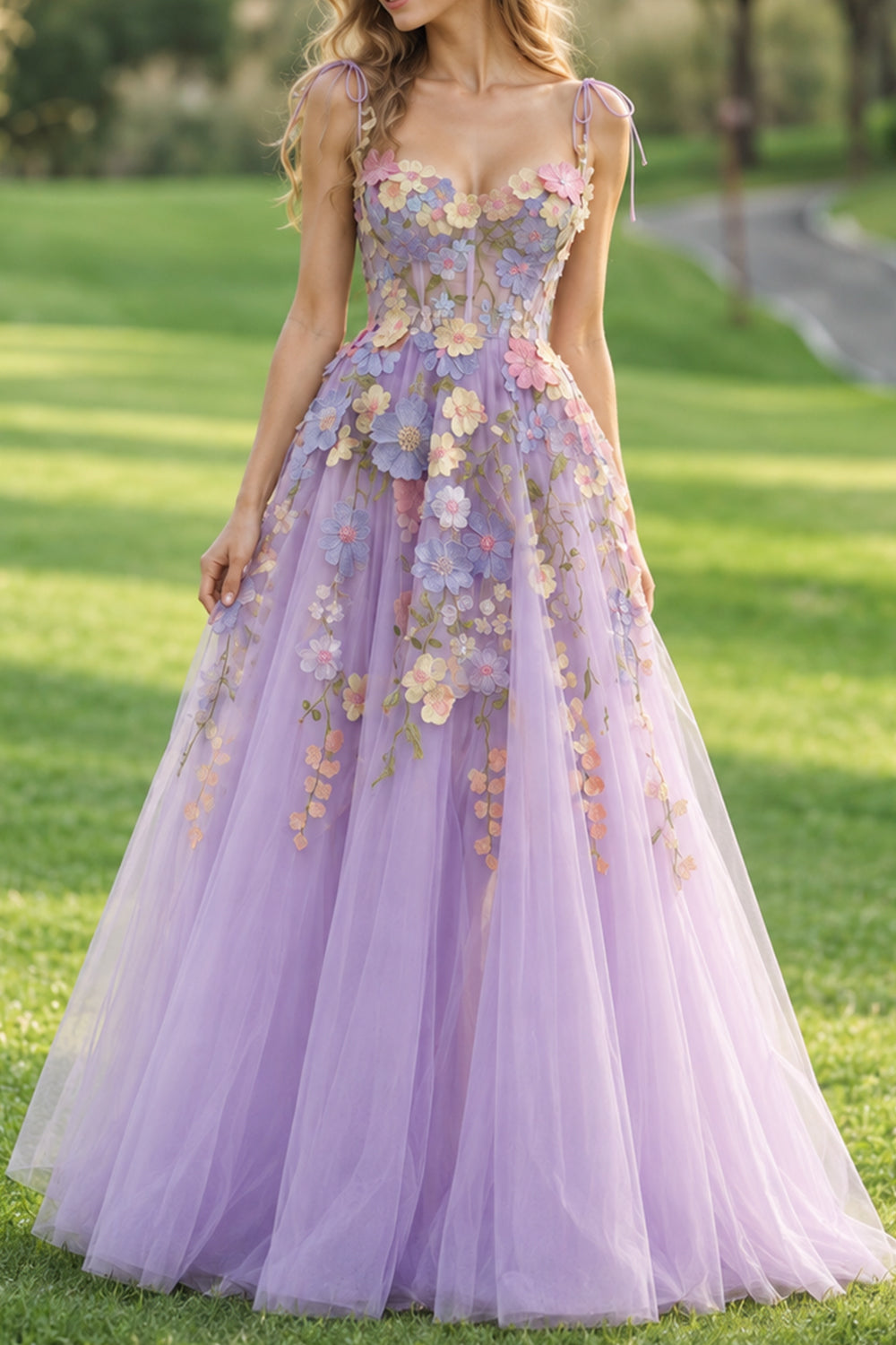 Midikleid mit Blumenstickerei und abnehmbaren Trägern im Korsett-Stil