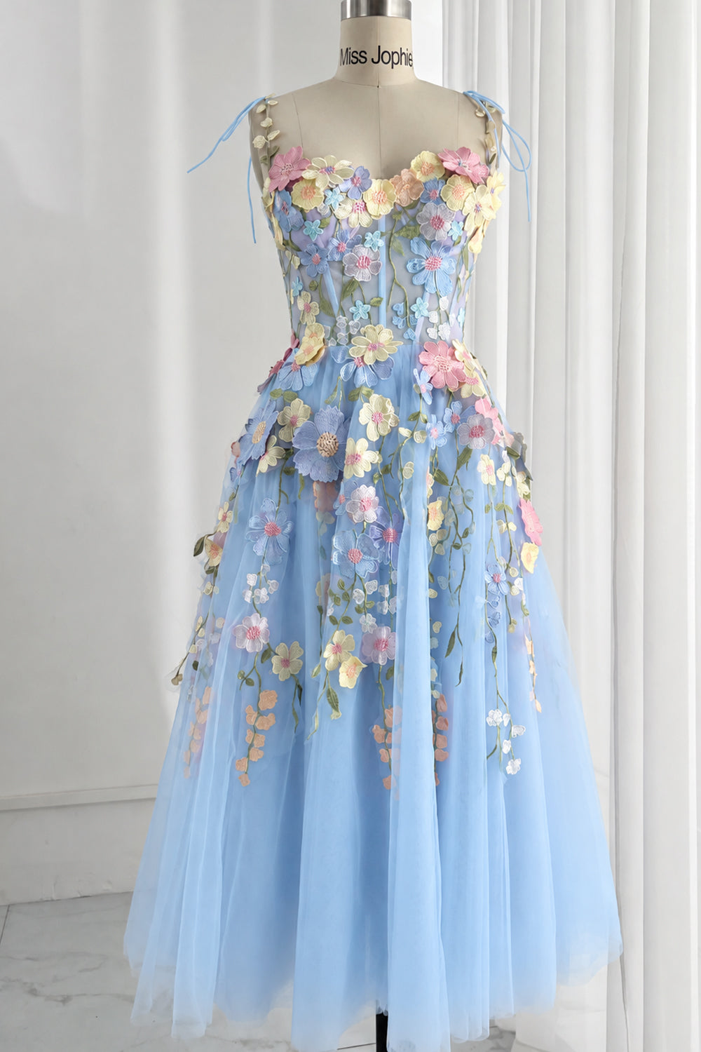 Midikleid mit Blumenstickerei und abnehmbaren Trägern im Korsett-Stil