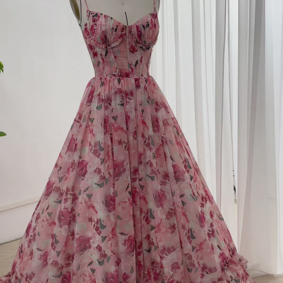 Making a corset floral chiffon long prom dress #fashion #dress #creative #promdress