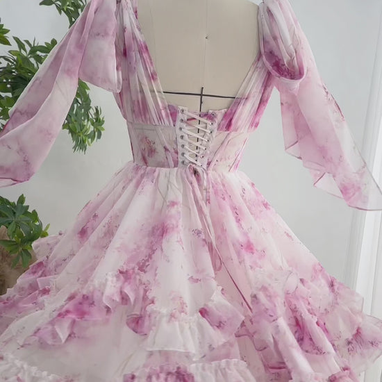 Infinity corset floral print chiffon mini dress with ruffles #fashion #corset #creative #promdress
