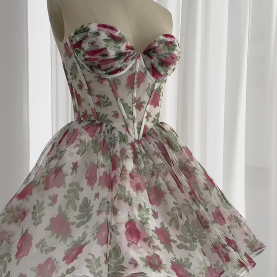 Making a strapless corset mini floral organza dress #creative #fashion #dress #sewing