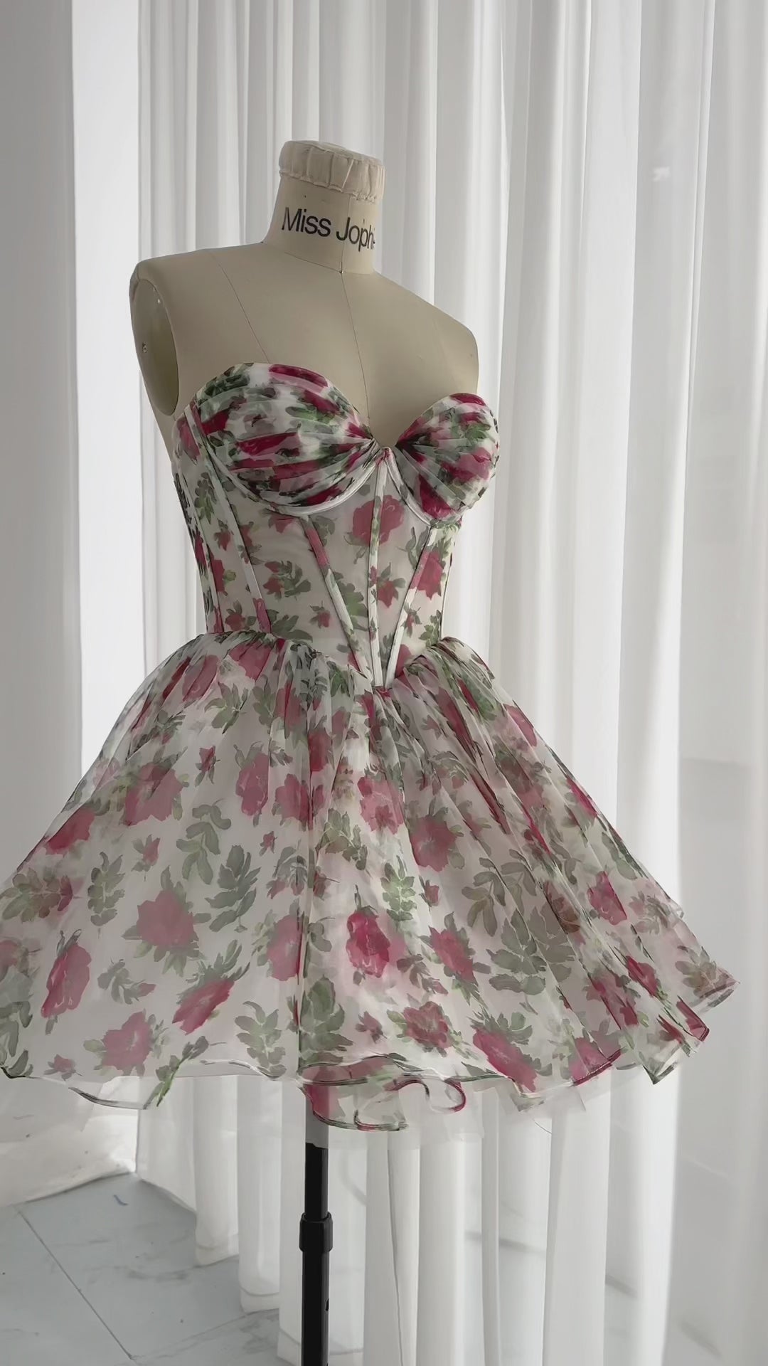 Making a strapless corset mini floral organza dress #creative #fashion #dress #sewing