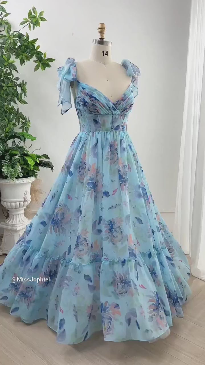 MissJophiel Spaghetti Straps Corset Floral Chiffon Tiered Dress