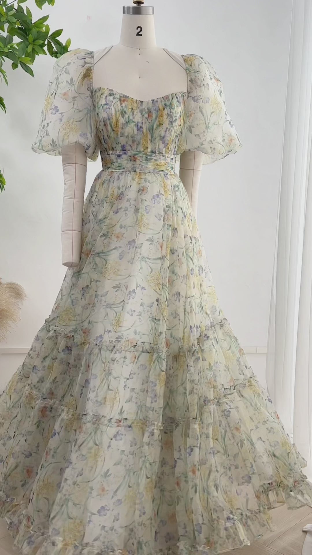 Making a puff sleeves floral print long dress #dress #creative #promdress #wedding
