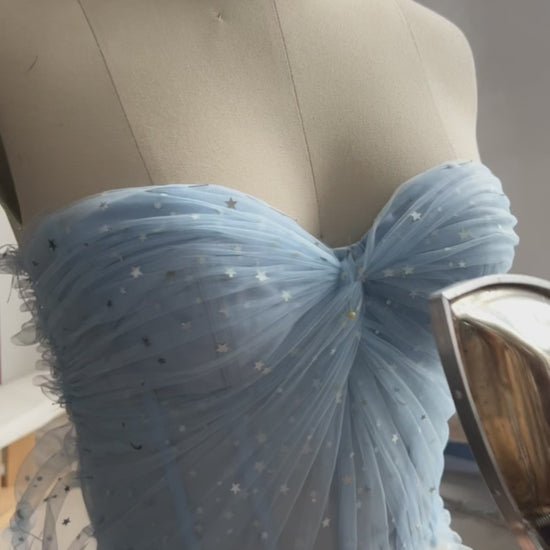 Making a midi sky blue prom dress with removable straps #fashion #sewing #promdress